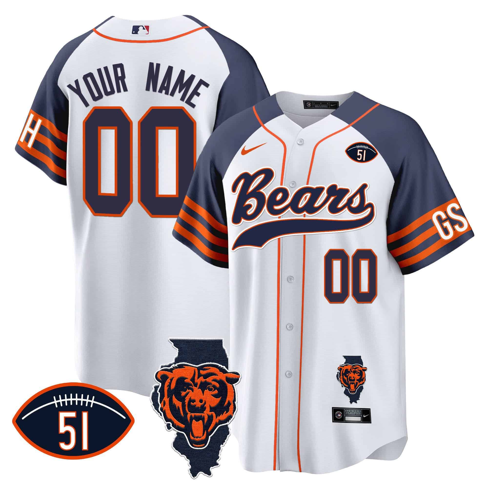 Men Chicago Bears White 2024 Nike Patch Baseball Custom NFL Jersey style 2
